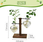 XXXFLOWER Plant Terrarium Wooden Stand, Hydroponic Planter Bulb Glass Metal Swivel Holder Retro Air Plants Water Plants for Home Office Decoration,Gifts for Plant Lover Wife Mom- 2 Love Bulb Vase