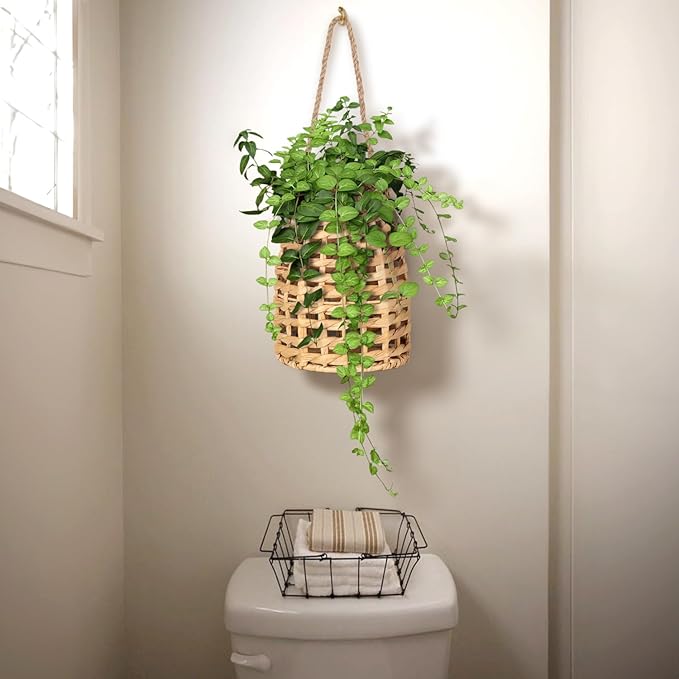 Natural Handwoven Wall Hanging Water Hyacinth Basket for Front Door Flowers & Home Decor – Handwoven Wicker Wall Baskets with Loop Handle – Decorative Organizer for Entryway Mail and Seasonal Display