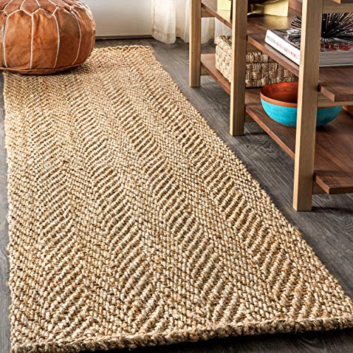 JONATHAN Y Espina Hand Woven Herringbone Chunky Jute Natural Runner Rug, 2x8, Bohemian, Cottage, Easy-Cleaning for Living Room, Bedroom, Kitchen, Pet Friendly, Non-Shedding (NFR101A-28) - color: Natural, size: 2'2" x 8' (Runner)
