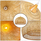 Arturesthome 23.6" Weaving Bamboo Pendant Light for Kitchen Island, Wicker Chandelier, Handmade Woven Hanging Ceiling Light Lampshade for Living Room Bedroom - size: B 23.6"*17.6"