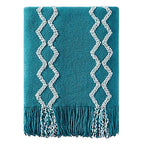 BOURINA Fluffy Chenille Knitted Fringe Throw Blanket Lightweight Soft Cozy for Bed Sofa Chair Throw Blankets Teal 60" x 80" - color: A-teal, size: 60"×80"