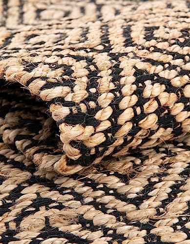 Unique Loom Braided Jute Collection Area Rug - Assam (1' 2" x 6' 1" Table Runner, Black/ Natural) - color: Black/Natural, size: 1'2" x 6'1" (Rectangular)