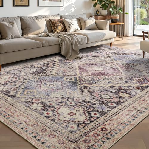 YOH Boho Washable Rug 4x6, Mauve Grey Vintage Non Slip Area Rug, Distressed Indoor Carpet for Living Room Bedroom Kitchen Office - color: B-mauve Grey, size: 4' x 6' (Rectangular)