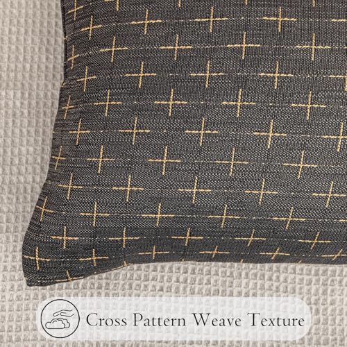JoraLion Decorative 14x36 Lumbar Pillow Cover, Dark Grey Cross Pattern Woven Textured Cushion Case Polyester Cozy Modern Farmhouse Vintage Pillowcase for Couch Sofa Bed Living Room, ONLY 1 Cover - color: Dark Grey