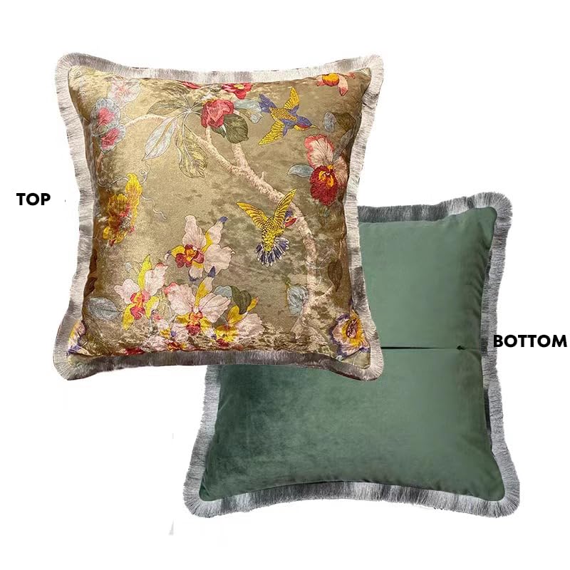 GUMAS Original Luxurious Floral and Bird Print Velvet Throw Pillow Cover, 18x18 Cushion Cover with Vintage Style Design (1, Turquoise Cover) - color: Turquoise Cover