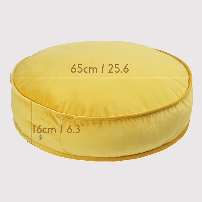 Velvet Floor Pillows Round Chair Cushion Couch Throw Pillow Soft Pouf Seat Mattress Bean Bag for Reading Nook Play Room (25.6IN, Yellow)