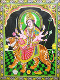 Goddess Durga/Sheran Wali Mata Batik Cotton Wall Hanging Painting : Size 43"x30" Inches - color: Durga