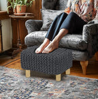 COTTON CRAFT Braided Footrest - Handknitted Dori Foot Stool with Sturdy Wood Legs – Handmade Boho Leg Rest - Small Spaces Under Desk Living Room Entryway Low Footstool Pouf - 16.5x12x9.5 - Grey - color: Cotton - Grey