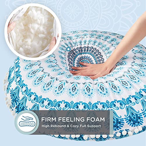 Codi Meditation Floor Pillow Set of 2, Round Large Pillows Seating for Adults, Bohemian Mandala Circle Cushion for Outdoor Fireplace Yoga Living Room, 32 Inch, Memory Foam Added, Aqua - color: Round | Aqua, size: 2 Count (Pack of 1)