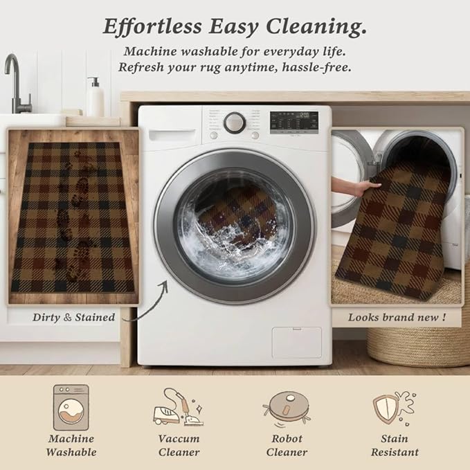 JTJ Brown and Red Front Door Rug Indoor Outdoor Entrance - 2'3" x 3'7" (27.5" x 43") Easy Jute Rugs Outdoor for Patio, Balcony, Kitchen, Mudroom, Washable Earthy Vintage Front Door Decor