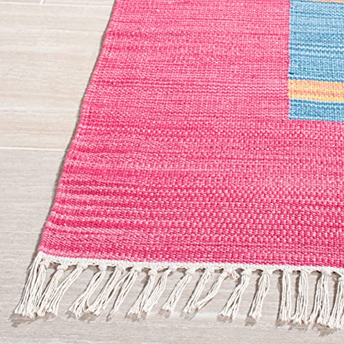 SAFAVIEH Montauk Collection Accent Rug - 3' x 5', Red & Blue, Handmade Boho Cotton, Ideal for High Traffic Areas in Entryway, Living Room, Bedroom (MTK551Q) - size: 3' x 5' (Rectangular)