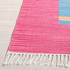 SAFAVIEH Montauk Collection Area Rug - 6' Square, Red & Blue, Handmade Boho Cotton, Ideal for High Traffic Areas in Living Room, Bedroom (MTK551Q) - size: 6' x 6' (Square)