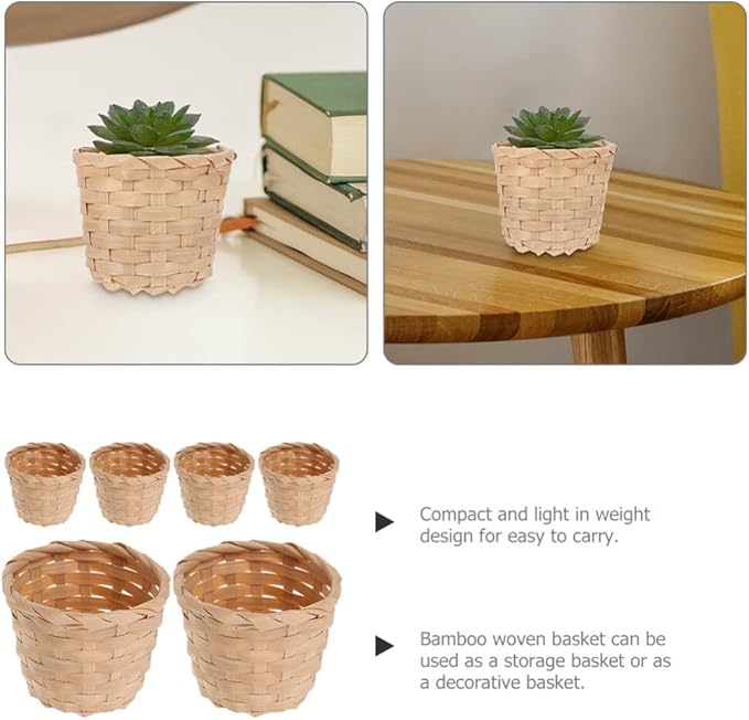 Kichvoe Bamboo Storage Basket Mini Woven Organizer 3.54X3.54X2.95In Small Wicker Container for Kitchen Picnic Flower Display Home Decor