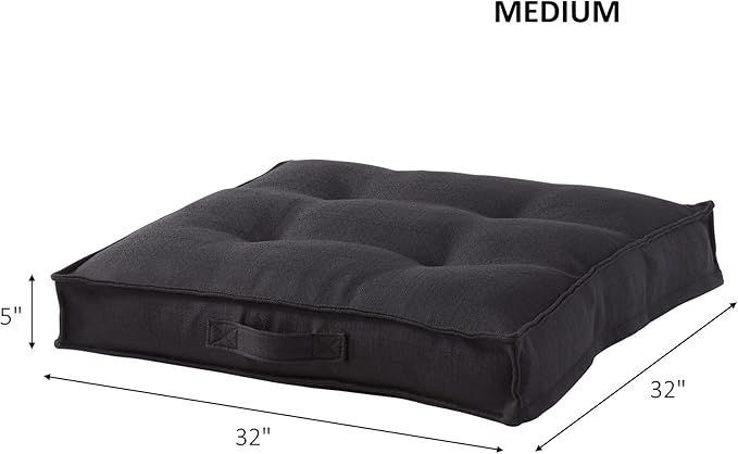 Square Tufted Floor Pillow with Removable Cover, Black, Medium (32")