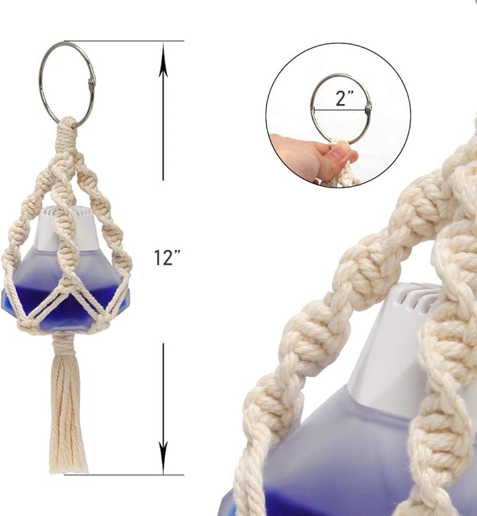 Mini Macrame Plant Hanger, 2 Pcs Plant Holder Car Charm, Handmade Car Rear View Hanging Planter Cotton Rope for Car Home Decorations, 4 Legs, 12 Inch