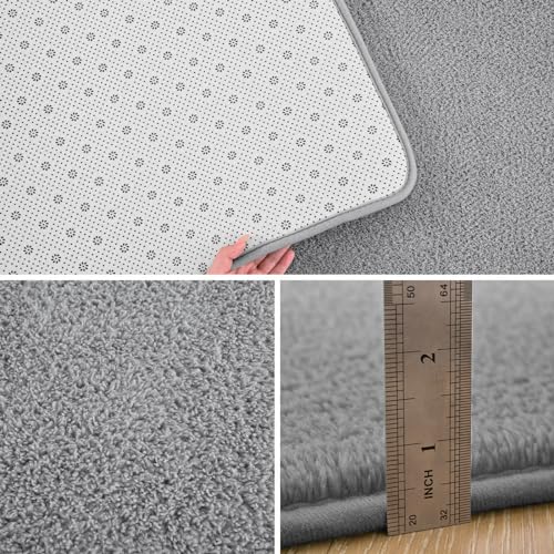 Pettop 4x6 ft Grey Area Rugs for Bedroom Living Room, Washable Memory Foam Indoor Carpet, Modern Aesthetic Minimalist Non Slip Soft Comfy Carpet for Boys Girls Dorm Home Decor - color: Grey, size: 4' X 6' (Rectangular)