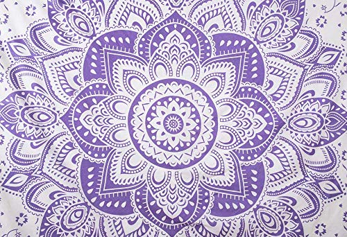 Bhagyashri Fashions Indian Mandala Cotton Purple White Queen Ombre Tapestry Bedspread Wall Hanging Art Bed Picnic Beach Throw Blanket Hippie Boho Tapestries 84x90 Inches