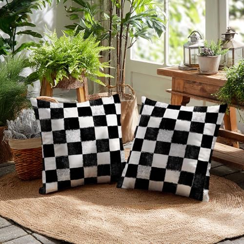 Black and White Checkered Throw Pillow Covers 18x18 Inch, Set of 2 | Buffalo Plaid Modern Square Cushion Cases for Couch & Living Room | Farmhouse Minimalist Home Decorative Pillowcases - color: Black and White