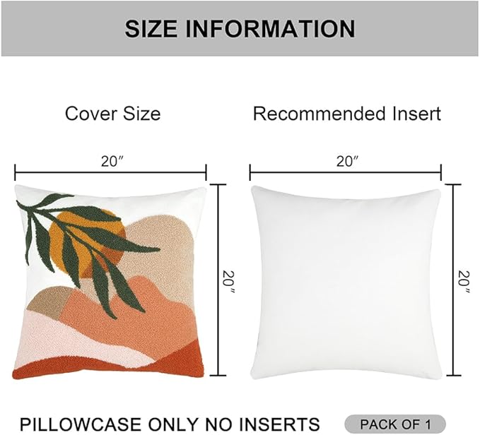 JASEN Abstract Boho Pillow Covers 20x20,Soft Mid Century Mountain Decorative Throw Pillows for Couch Bed Sofa Bedroom（Only 1 Pillow Cover）