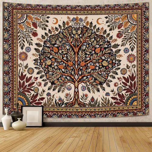 Spenlife Bohemian Tree of Life Tapestry, Ornate Floral Tapestries for Bedroom, Ethnic Wall Decor, Vintage Tapestries (60" x 44") - color: Red Ivory, size: 60"L x 44"W