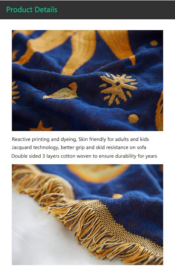 Erke 70" x 90" Sun and Moon Blanket Celestial Couch Sheet Cover Witchy Hippy Home Decoration, Double Sided Cotton Woven Hippie Throws Wicca Blankets for Couch Bed Recliner Decor - Yellow/Blue