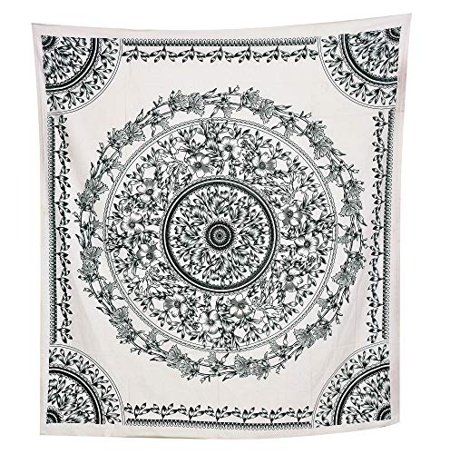 ANJANIYA Floral Mandala Wall Hanging Indian Tapestry for Dorm, Hippy & Bohemian Decor (Grey White, 54"X60") - color: Grey White, size: 60"L x 54"W