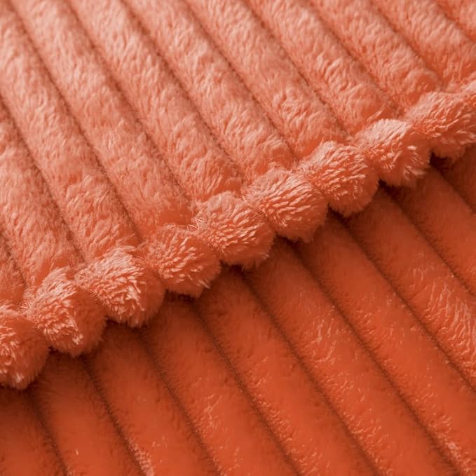 MIULEE Burnt Orange Fleece Blanket, Durable Plush Fuzzy Extra Soft Warm Cozy Striped Flannel Fall Throw Blanket for Couch Sofa Bed 30"x40"