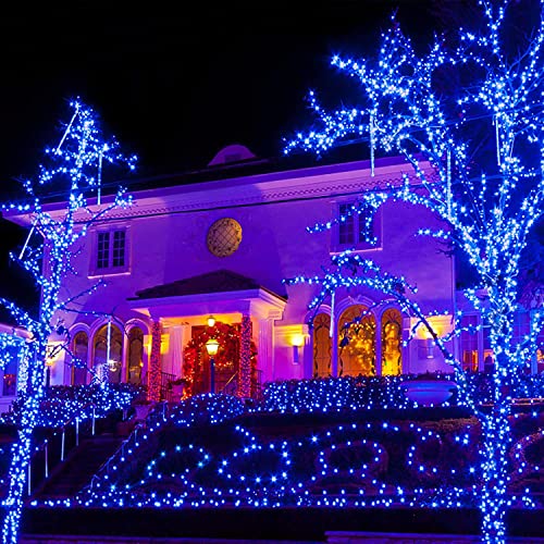 JMEXSUSS 600 LED Blue Solar Christmas Lights, 206.7ft Blue Christmas Lights Outdoor Waterproof, 8 Modes Solar Light Outdoor for Yard Patio Tree Garden Party Bushes Xams Decorations - color: Blue, size: 600LED*1