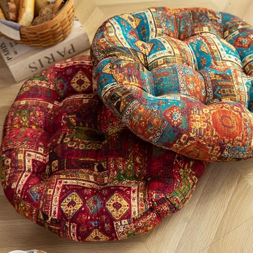 ELEFOCUS Red Bohemian Seat Cushion,Indoor Boho Chair Cushions for Dining Chairs，Round Chair Pad，Decorative Seat Cushions for Kitchen Chairs(Red Round 21X21) - color: Red Round 21x21