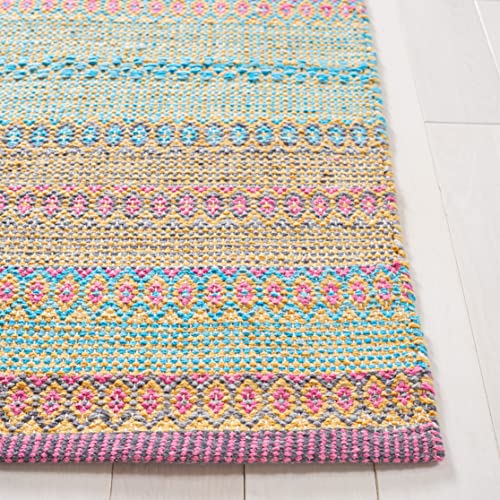 SAFAVIEH Montauk Collection Accent Rug - 3' x 5', Blue & Pink, Handmade Flat Weave Boho Stripe Cotton, Ideal for High Traffic Areas in Entryway, Living Room, Bedroom (MTK851U) - color: Blue/Pink, size: 3' x 5' (Rectangular)