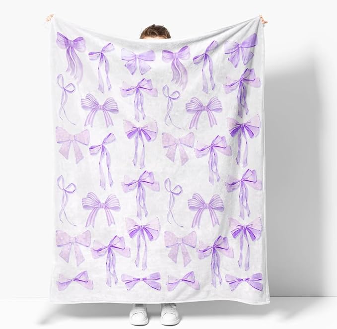 Purple Bows Room Decor Electric Blanket for Girls' Bedroom - 70"x80" Trendy and Funky Bow Throw Blanket