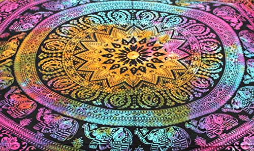CRAFT KALA Mandala Floor Pillow Cushion Cover Seating Throw Cover Hippie Decorative Bohemian Ottoman Poufs Pom Pom Pillow Cases Boho Indian Cotton Living Room Yoga Home Décor 24" Square Multi Elephant - color: Multi Elephant, size: 24" x 24" (Pack of 1)