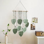 Avoik Macrame Wall Hanging Boho Woven Tapestry Handmade Home Wall Decor Bohemian Leaf Modern Chic Wall Art Green Feather Decorations for Living Room Bedroom Apartment Nursery Farmhouse Backdrop