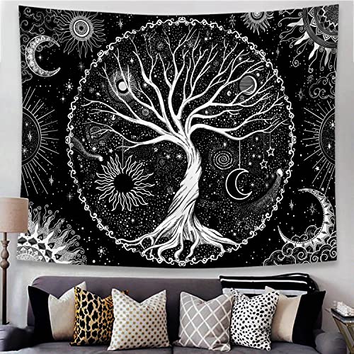 Spenlife Tree of Life Tapestry Black and White Tapestries for Bedroom Spiritual Aesthetic Tree Tapestries Aesthetic Tapestry Wall Hanging for Bedroom Black 36×48 Inches - color: Black Gold, size: 48"L x 36"W