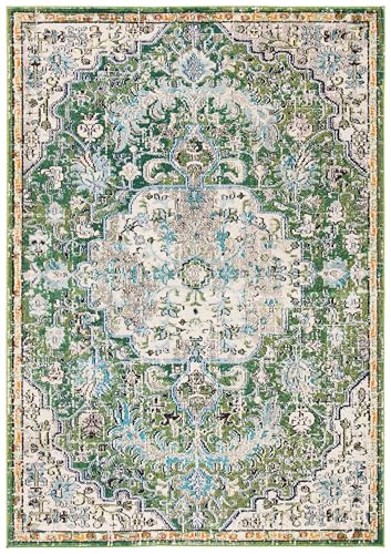 SAFAVIEH Madison Collection Area Rug - 5'3" x 7'6", Green & Turquoise, Boho Chic Medallion Distressed Design, Non-Shedding & Easy Care, Ideal for High Traffic Areas in Living Room, Bedroom (MAD447Y) - color: Green/Turquoise, size: 5'3" x 7'6" (Rectangular