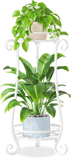 iDavosic.ly 2 Tier Metal Plant Stand Indoor Outdoor, Iron Corner Tall Flower Pot Holder Shelf, 27 Inch Vertical Heavy Duty Display Rack for Patio Porch Living Room Garden, White