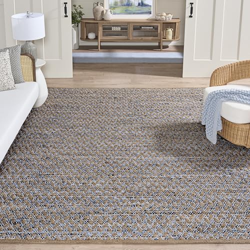 SAFAVIEH Area Rug 8x10 - Cape Cod Collection - Large - Blue & Natural, Handmade Braided Jute, Boho Design, Ideal for Living Room, Bedroom, Office, Dining Space (CAP305M) - color: Blue/Natural, size: 8' x 10' (Rectangular)
