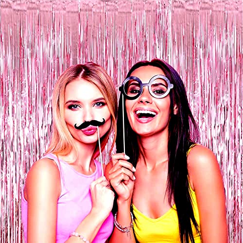 4 Pack Pink Foil Fringe Curtain Backdrop, 3.28Ft x 8.2Ft Metallic Tinsel Foil Fringe Streamer Curtains for Photo Booth Props, Birthday, Wedding, Valentine's Day Decoration Party Supplies - color: Pink