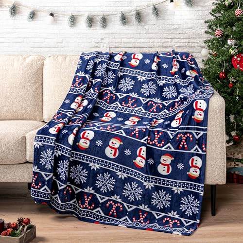 PAVILIA Christmas Snowman Throw Blanket | Blue Holiday Christmas Fleece Blanket | Soft, Plush, Warm Winter Cabin Throw, 50x60 (Blue Christmas) - color: Blue Christmas, size: 50 x 60 Inches - Throw