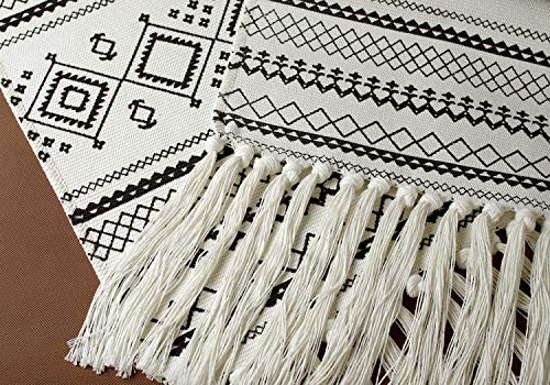 Macrame Woven Wall Tapestry Hanging Art, 20x34 H Large Boho Chic Bohemian Morocco Black White Folk-Custom Geometric Tapestries Decor for Apartment Dorm Kids Living Room Bedroom Door Entrance