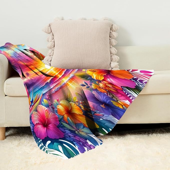 Beach Sunset Landscape Palm Tree Blanket Gifts for Women Girls Adults Kids Soft Warm Lightweight Cozy Tropical Sunset Beach Ocean Throw Blankets for Bed Sofa Couch Living Room Decor 40"X50"