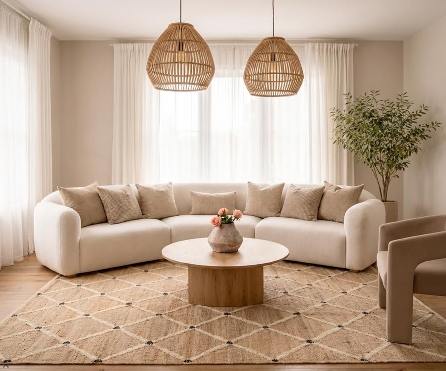 Hand Woven Jute Rug 10'x14' Area Rug - Rectangular Handcrafted Premium Geometric Design, Indoor Reversible Natural Fiber Rugs - Rustic Farmhouse Carpet for Living Room, Hallway, Bedroom - Natural - size: 10' x 14' (﻿Rectangular)