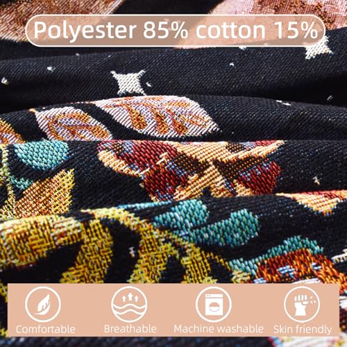 Boho Throw Blanket Reversible Cotton Bohemian Tapestry Hippie Room Decor Double Sided (Lunar Eclipse Black 50"x60") - color: Lunar Eclipse Black, size: 50*60 inch
