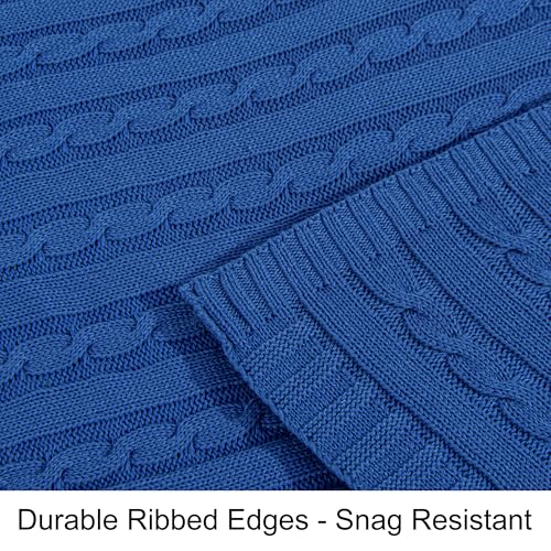 NTBAY 100% Pure Cotton Cable Knit Throw Blanket, Super Soft Warm 51x67 Knitted Throw Blanket for Couch, Sofa, Chair, Bed - Extra Cozy, Machine Washable, Comfortable Home Decor, Cobalt Blue - color: Cobalt Blue, size: Throw(51"x67")