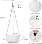 Set of 2 White Hanging Planters for Outdoor Indoor Plants, 10 Inch Self-Watering Hanging Plant Pots with Drainage Hole & Plug (Hooks)