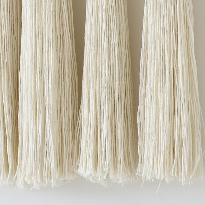 Macrame Wall Hanging Boho Wall Decor with Cotton Ball Tassels Handmade Fiber Wall Art for Living Room Bedroom