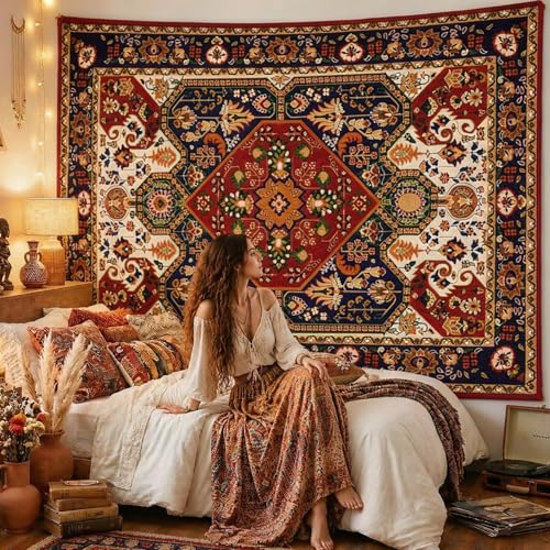 Apdidl Boho Hippie Wall Tapestry for Bedroom Aesthetic, Mandala Indian Bohemian Tapestries Art Decor, Vintage Orange Floral Cool Vertical Wall Hanging for Living Room Dorm 51" X 60" - color: Boho Tapestry, size: 60"L x 51"W