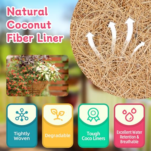 Riare 4 Pack 20 Inch Round Coco Liners Replacement, 100% Natural Coconut Coir Liners for Hanging Baskets, Garden Flower Vegetables Planter Pot, Window Box, Fence, Decks - size: 20inch