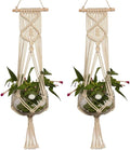 Set of 2 Macrame Plant Hanger with Wooden Dowel Wall Hanging Planter Basket for Indoor Outdoor Flower Pot Plant Holder Wall Art Vintage Home Boho Decor, Cotton Rope Weaving, 4 Legs 41 inch