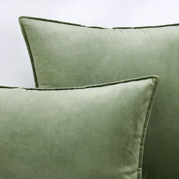 MIULEE Sage Green Velvet Throw Pillow Covers 18x18 Soft Decorative Solid Square Cushion Cases Pack of 2 Modern Luxury Home Decor for Couch, Sofa, Bedroom